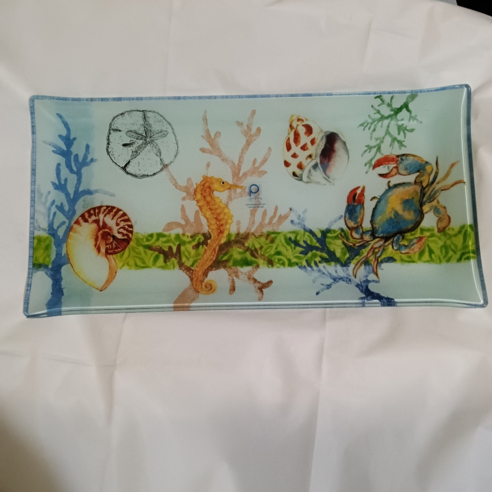 Prima Design marine life glass tray 15.5" × 6"